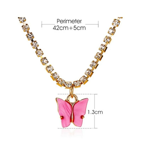 💎Gorgeous crystal pink butterfly necklace - Picture 7 of 8